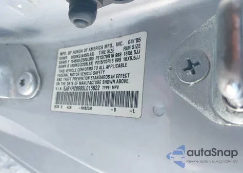 2005 Honda Element Ex from USA, damaged, VIN 5J6YH28685L015622